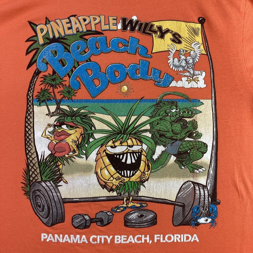 Pineapple Willy's Shirt Adult Medium Orange Panama Beach Florida Graphic Tee SS - Picture 1 of 15